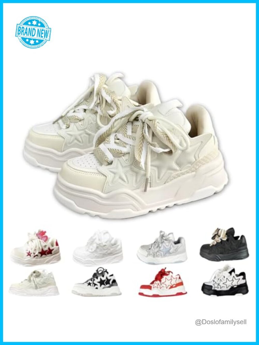 Chunky Platform Sneakers Lace-Up PU Star Decor Casual School